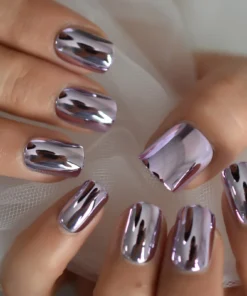 Chrome Square Medium Press On Nails