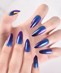 Holographic Blue Press On Nails
