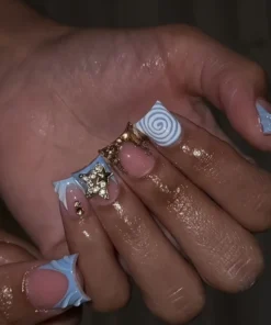 Blue French Duckbill Press On Nails