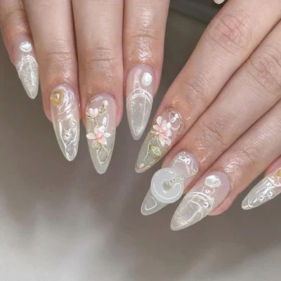 Chinese Pink Jade Pearl Press Nails