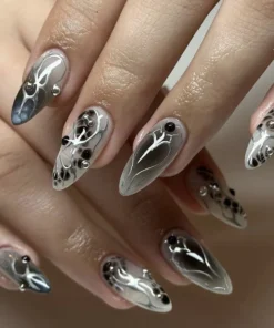 Y2K Silver Bead Press On Nails