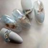 Blue Gold Leaf Almond Press On Nails