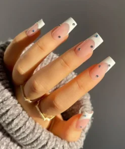 White Rhinestone French Press On Nails