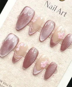Purple Cat Eye Flower Press On Nails