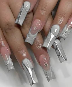 Silver Grey Coffin Press On Nails