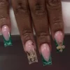 Punk Green Rhinestone Press On Nails