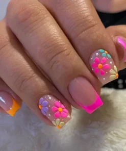 Colorful Flower French Press On Nails
