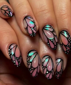 Butterfly Green Pearl Press On Nails