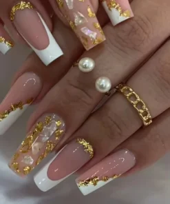 Glitter Gold French Press On Nails