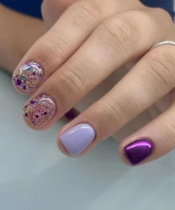 Purple Glitter French Press On Nails