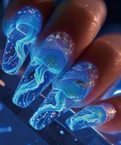 Glossy Blue Wave Press On Nails