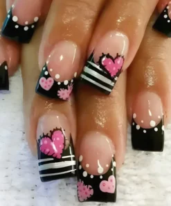 Black Pink Heart Press On Nails