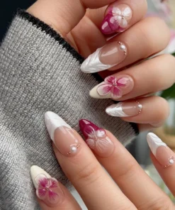 3D Flower Pearl Press On Nails