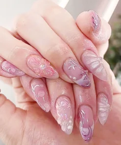 Floral Pearl Glossy Press On Nails